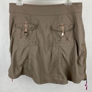Title Nine Trail Mix Skort Skirt Sz 6 Khaki Tan Side Vent Zips Front Pockets